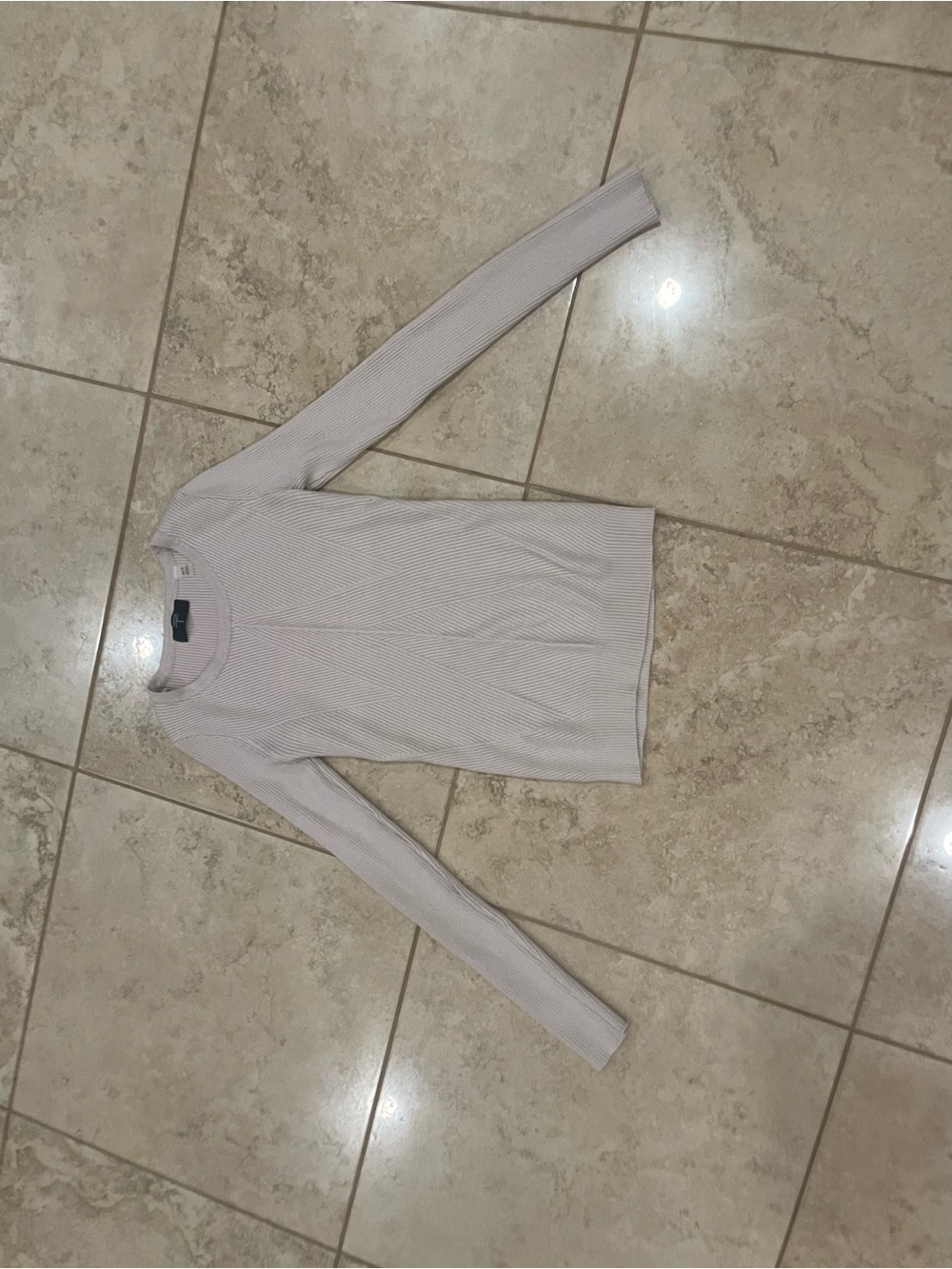 Tahari Light Beige Ribbed Long-Sleeve Sweater Top